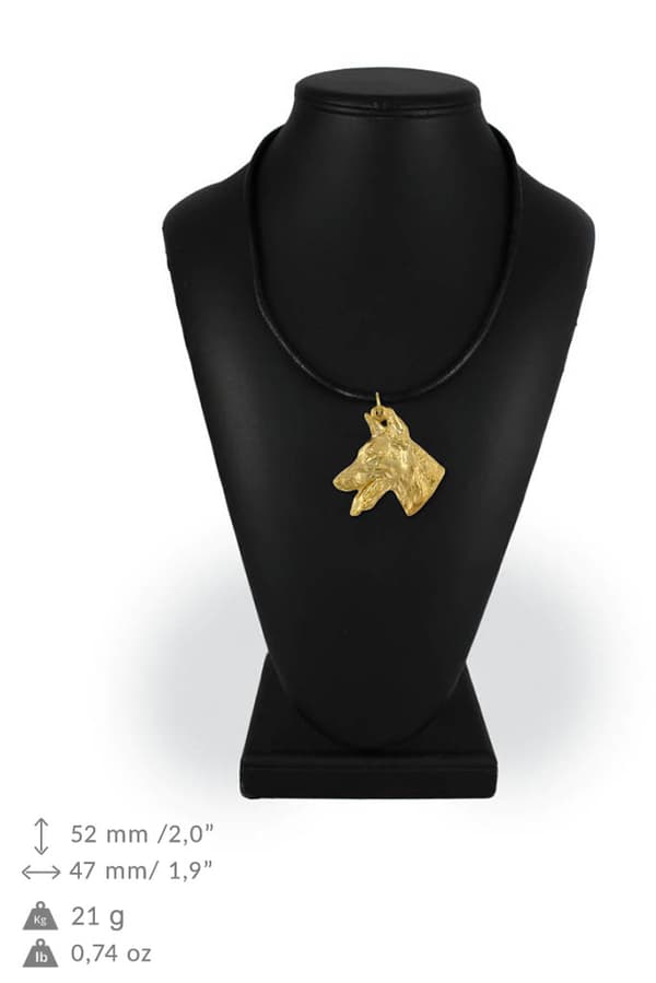 Doberman, Dobermann - nyckelring och halsband med en hund i en låda, högkvalitativ guldpläterad produkt, Art-Dog varumärke