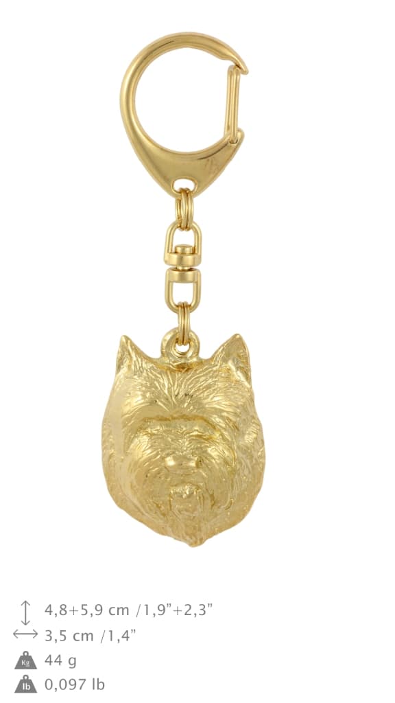 Cairn Terrier II - avaimenperä ja kaulakoru koiralla laatikossa, laadukas kullattu tuote, Art-Dog merkki