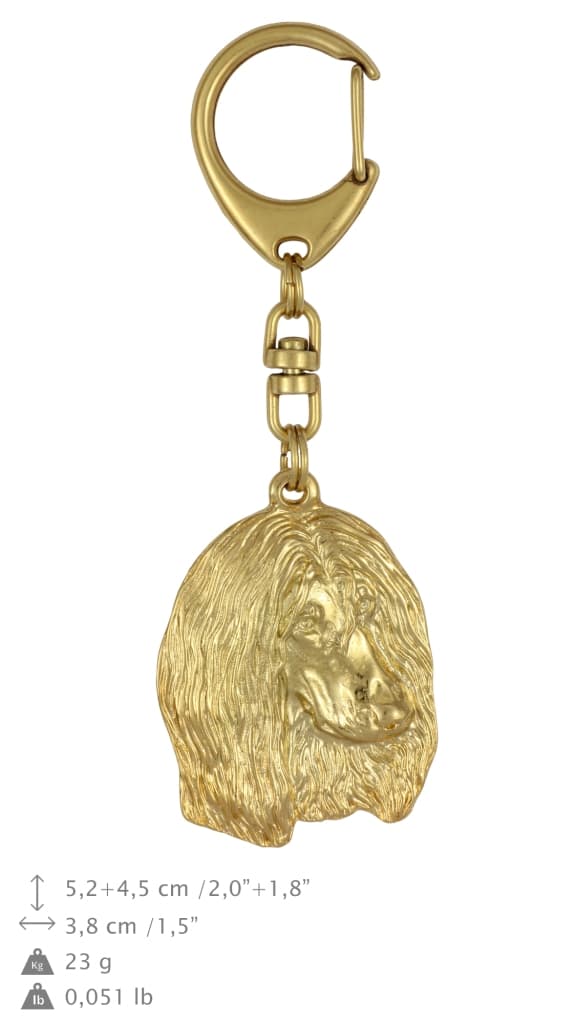 Afghan Hound II - nyckelring och halsband med en hund i en låda, högkvalitativ guldpläterad produkt, Art-Dog varumärke