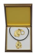 Miniatyrbild 2 av 10: Afghan Hound II - nyckelring och halsband med en hund i en låda, högkvalitativ guldpläterad produkt, Art-Dog varumärke