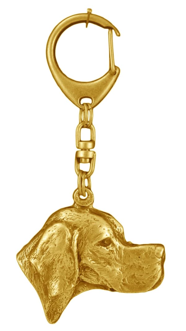 Pointer - nyckelring och halsband med en hund i en låda, högkvalitativ guldpläterad produkt, Art-Dog varumärke