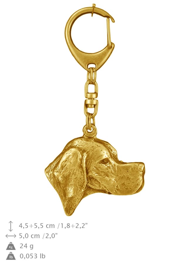 Pointer - nyckelring och halsband med en hund i en låda, högkvalitativ guldpläterad produkt, Art-Dog varumärke