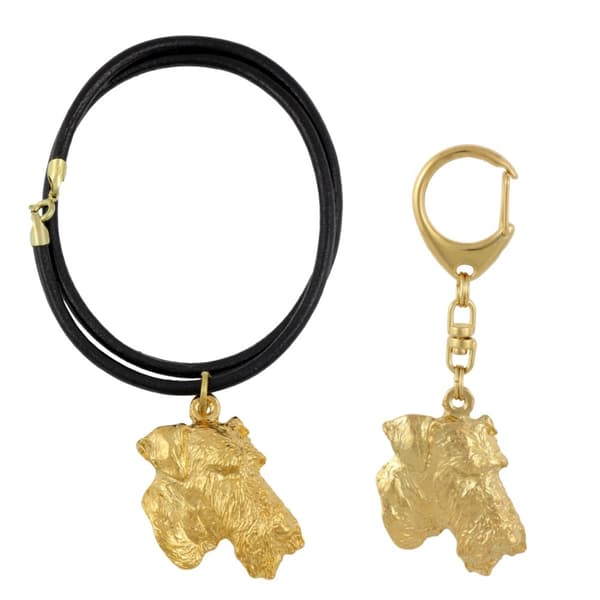 Airedale Terrier, Waterside Terrier - nøglering og halskæde med en hund i æske, højkvalitets guldbelagt produkt, Art-Dog brand