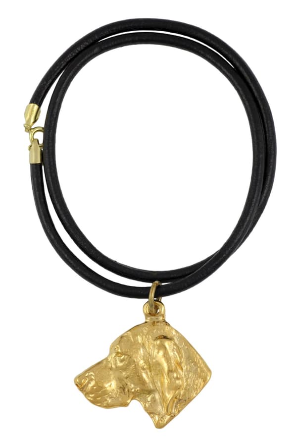Vizsla, ungerska Vizsla - nyckelring och halsband med en hund i en låda, högkvalitativ guldpläterad produkt, Art-Dog varumärke