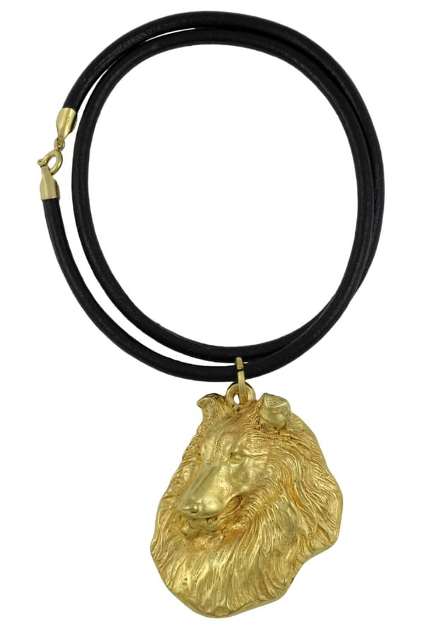Långhårig Scottish Shepherd, Collie rough - nyckelring och halsband med en hund i låda, högkvalitativ guldpläterad produkt, Art-Dog varumärke