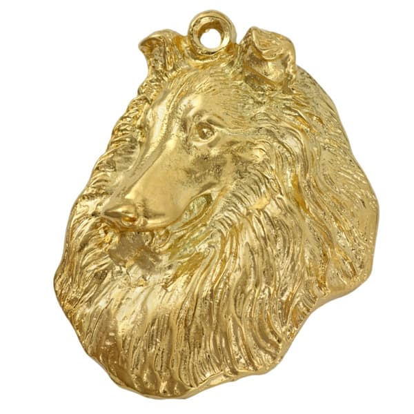 Långhårig Scottish Shepherd, Collie rough - nyckelring och halsband med en hund i låda, högkvalitativ guldpläterad produkt, Art-Dog varumärke