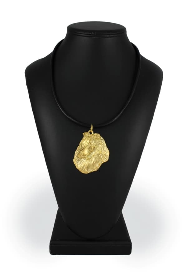 Långhårig Scottish Shepherd, Collie rough - nyckelring och halsband med en hund i låda, högkvalitativ guldpläterad produkt, Art-Dog varumärke