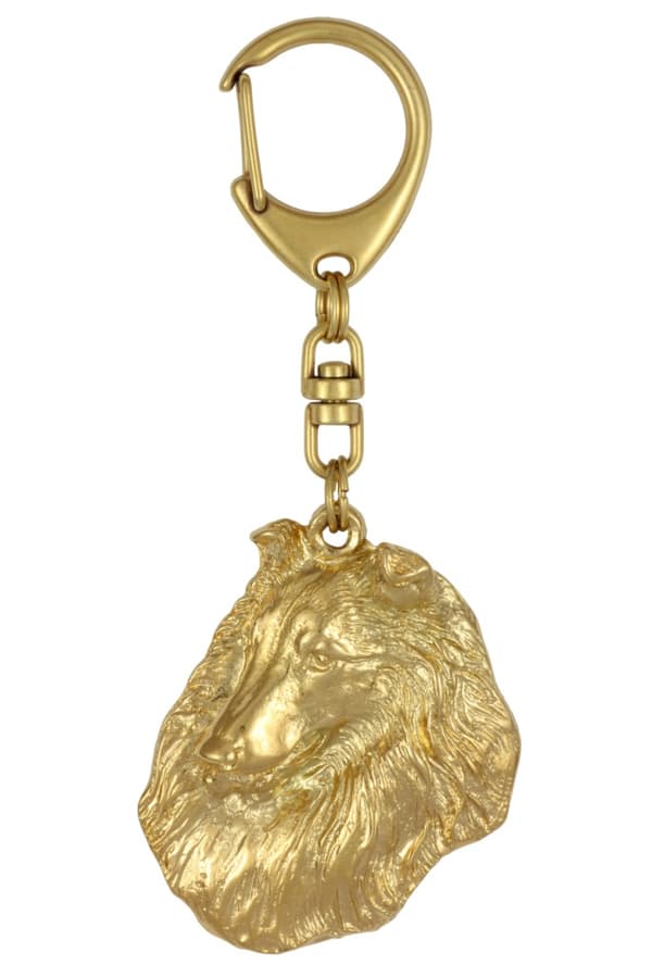 Långhårig Scottish Shepherd, Collie rough - nyckelring och halsband med en hund i låda, högkvalitativ guldpläterad produkt, Art-Dog varumärke