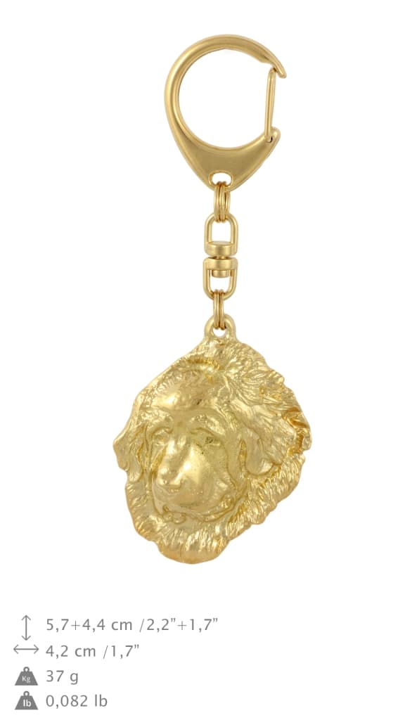 Tibetansk Mastiff, Tibetansk Grand Danois - nyckelring och halsband med en hund i en låda, högkvalitativ guldpläterad produkt, Art-Dog varumärke