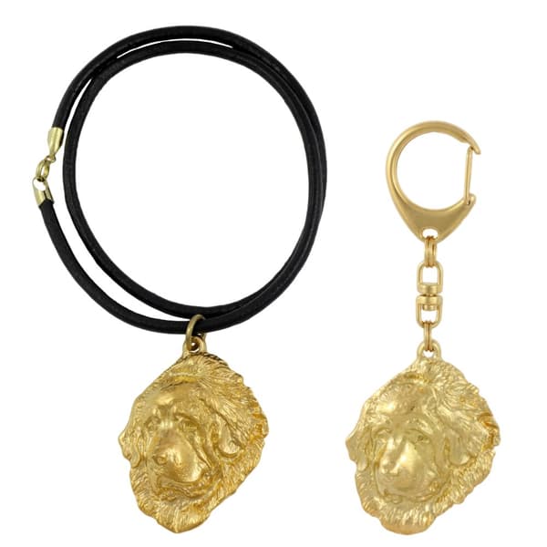 Tibetansk Mastiff, Tibetansk Grand Danois - nyckelring och halsband med en hund i en låda, högkvalitativ guldpläterad produkt, Art-Dog varumärke
