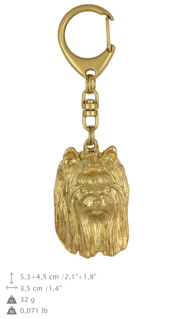 Yorkshire Terrier, York, York, Yorkie III - nyckelring och halsband med en hund i en låda, högkvalitativ guldpläterad produkt, Art-Dog varumärke