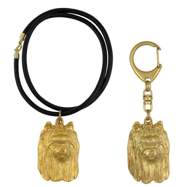 Yorkshire Terrier, York, York, Yorkie III - nøglering og halskæde med en hund i æske, højkvalitets guldbelagt produkt, Art-Dog brand