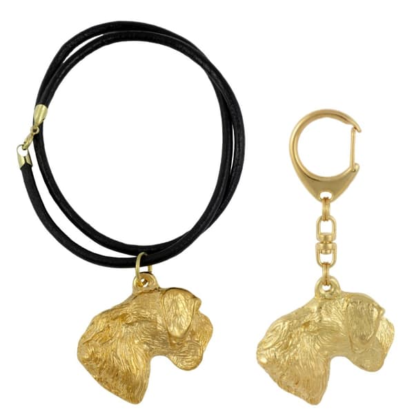 Czech Terrier, Cesky Terrier - nyckelring och halsband med en hund i en låda, högkvalitativ guldpläterad produkt, Art-Dog varumärke