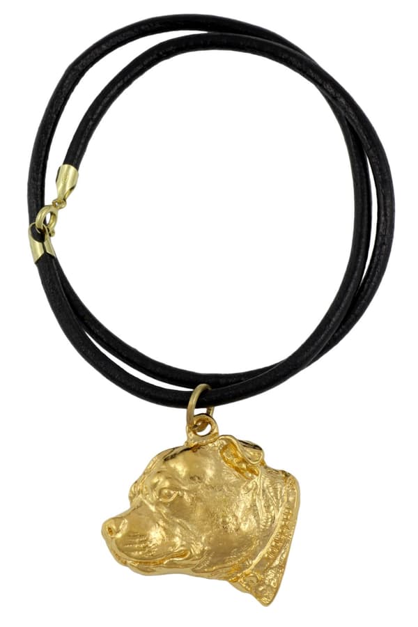 Staffordshire Bull Terrier, Staffik, Staffi III - nyckelring och halsband med en hund i låda, högkvalitativ guldpläterad produkt, Art-Dog varumärke