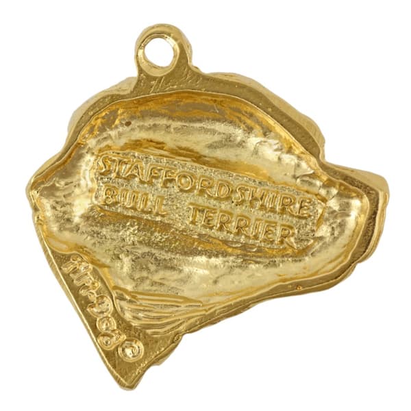 Staffordshire Bull Terrier, Staffik, Staffi III - nyckelring och halsband med en hund i låda, högkvalitativ guldpläterad produkt, Art-Dog varumärke