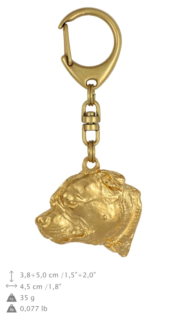 Staffordshire Bull Terrier, Staffik, Staffi III - nyckelring och halsband med en hund i låda, högkvalitativ guldpläterad produkt, Art-Dog varumärke