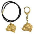 Miniatyrbild 1 av 10: Staffordshire Bull Terrier, Staffik, Staffi III - nyckelring och halsband med en hund i låda, högkvalitativ guldpläterad produkt, Art-Dog varumärke