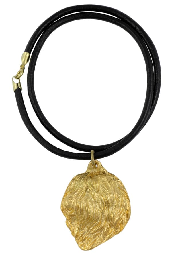 Polish Lowland Sheepdog, PON - nyckelring och halsband med en hund i låda, högkvalitativ guldpläterad produkt, Art-Dog varumärke
