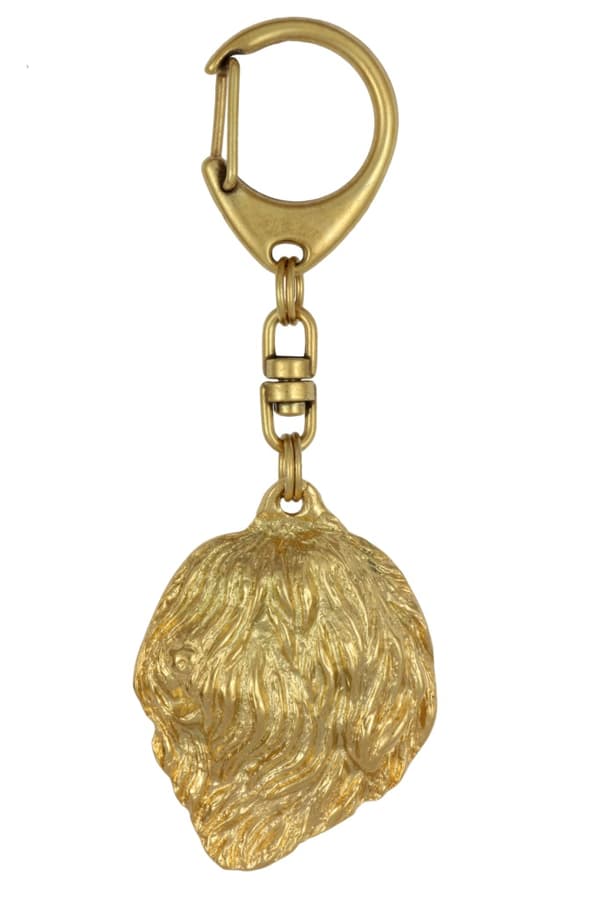 Polish Lowland Sheepdog, PON - nyckelring och halsband med en hund i låda, högkvalitativ guldpläterad produkt, Art-Dog varumärke