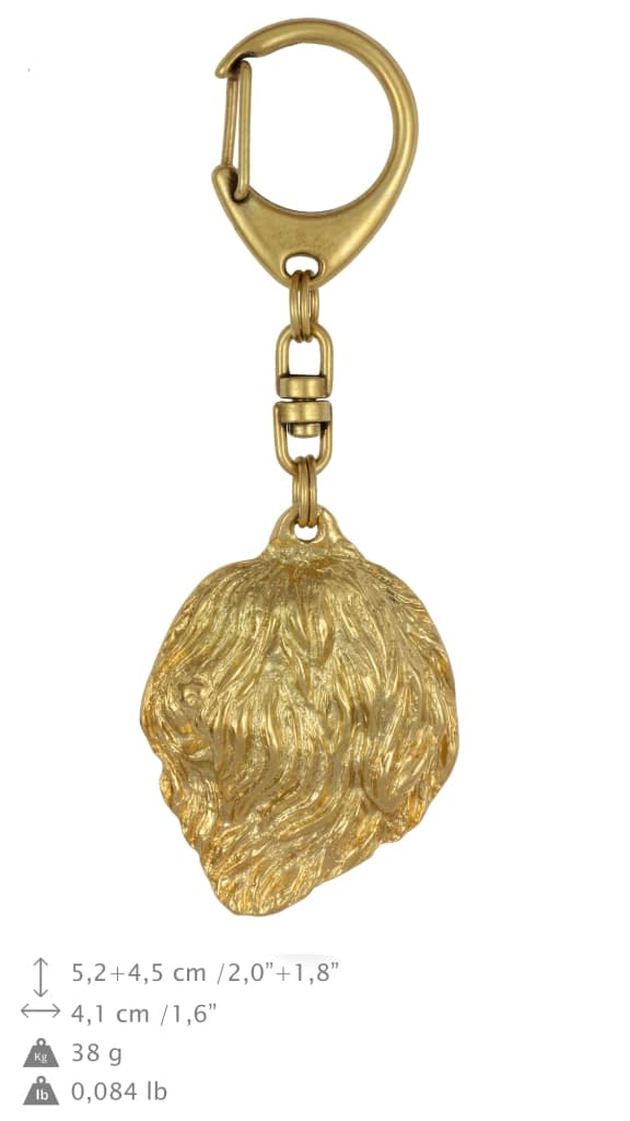 Polish Lowland Sheepdog, PON - nyckelring och halsband med en hund i låda, högkvalitativ guldpläterad produkt, Art-Dog varumärke