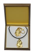 Miniatyrbild 2 av 10: Basset Hound II - nyckelring och halsband med en hund i en låda, högkvalitativ guldpläterad produkt, Art-Dog varumärke