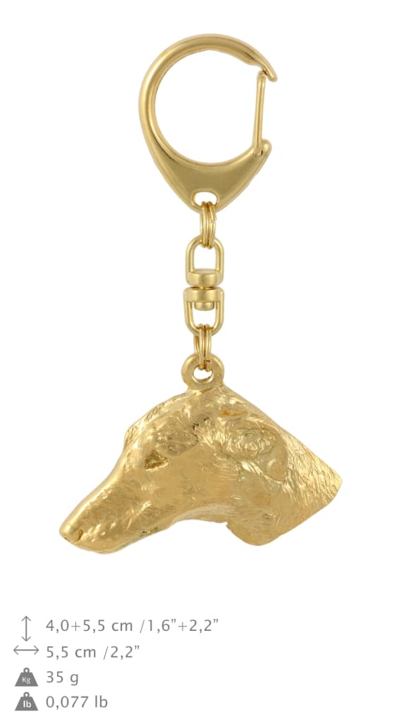 African Greyhound, Azawakh - nyckelring och halsband med en hund i en låda, högkvalitativ guldpläterad produkt, Art-Dog varumärke