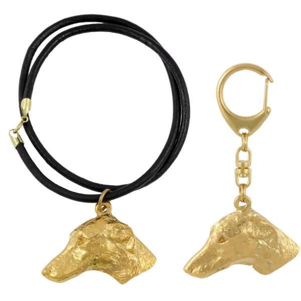 African Greyhound, Azawakh - nyckelring och halsband med en hund i en låda, högkvalitativ guldpläterad produkt, Art-Dog varumärke