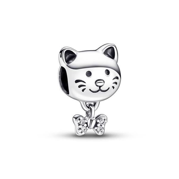Berlock - PANDORA - Cat &amp; Bow - Metall - Silver - Blandat