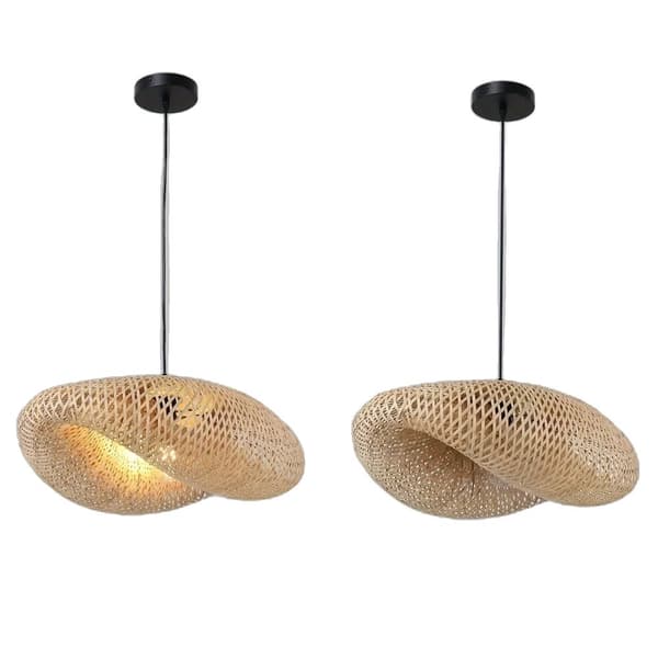Bambu-riippuvalaisin, beige väri, LED-yhteensopiva,E27-Ei lamppua, Dia40cm