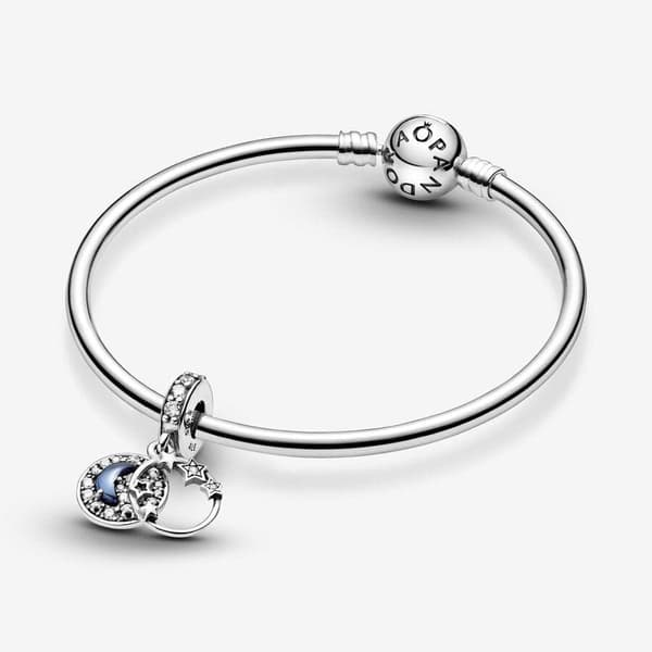 Blue Night Sky Crescent Moon & Stars Dingle Charm