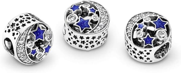 Mån- och stjärnsilverberlock med klar cubic zirconia och blå emalj