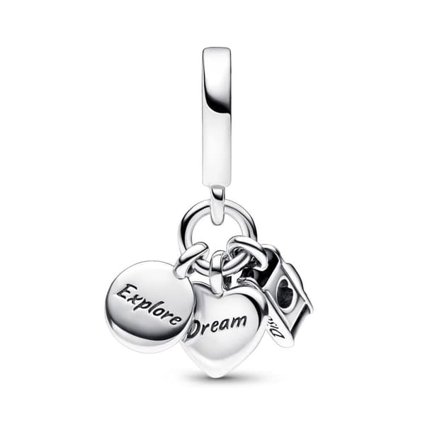 Pandora Camera, Heart & Compass Triple Dingle Charm