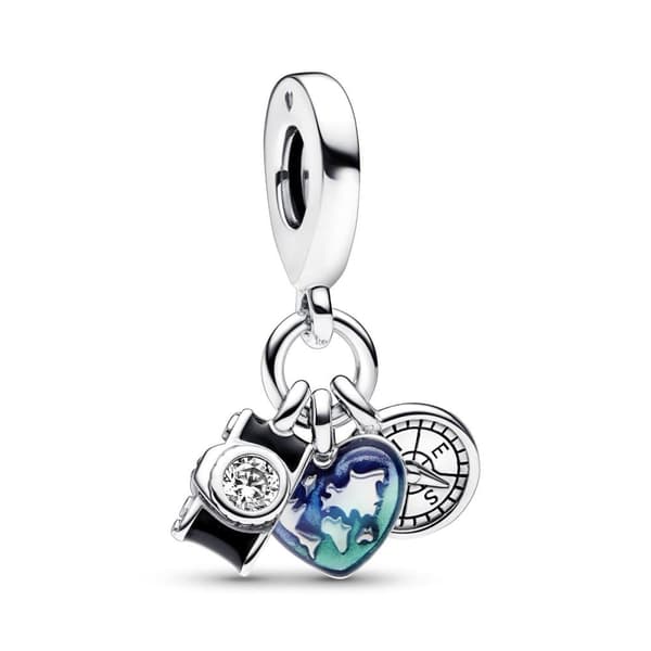 Pandora Camera, Heart & Compass Triple Dingle Charm