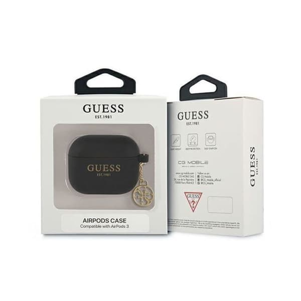 Skyddande Silikonfodral - Guess - AirPods 3 - Svart - 4G-logotyp - Charm ingår