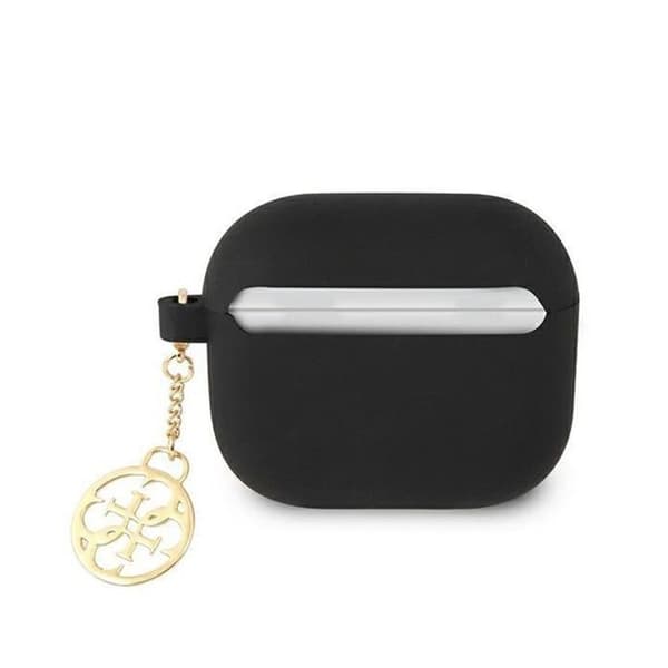 Skyddande Silikonfodral - Guess - AirPods 3 - Svart - 4G-logotyp - Charm ingår