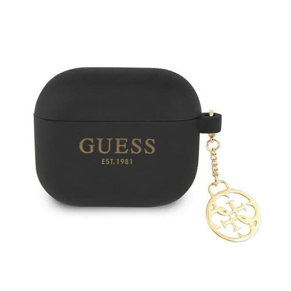 Skyddande Silikonfodral - Guess - AirPods 3 - Svart - 4G-logotyp - Charm ingår