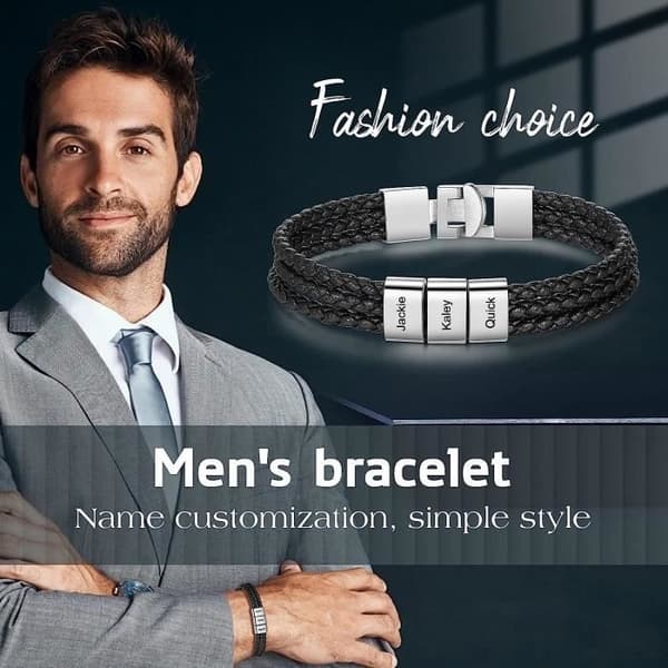 Personligt Herrarmband i Läder Med 1-6 Namn Beads Armband För Män Par Familj Namn Gravyr Armband Personlig[H514]