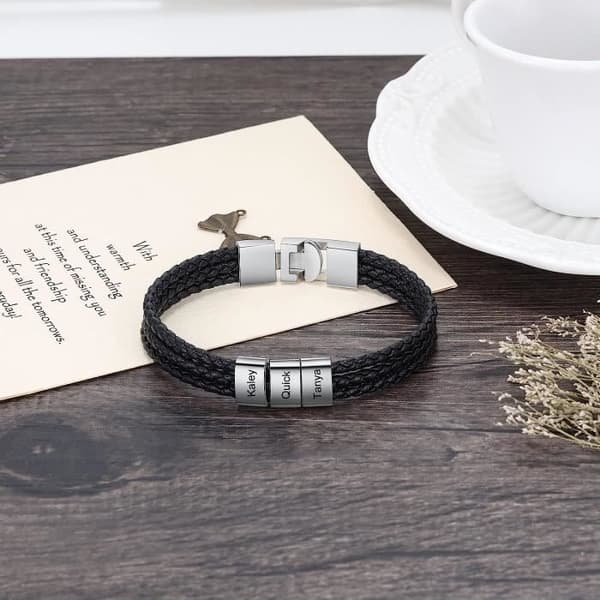 Personligt Herrarmband i Läder Med 1-6 Namn Beads Armband För Män Par Familj Namn Gravyr Armband Personlig[H514]