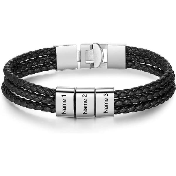 Personligt Herrarmband i Läder Med 1-6 Namn Beads Armband För Män Par Familj Namn Gravyr Armband Personlig[H514]