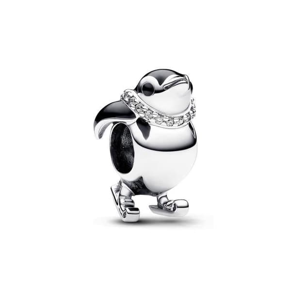 Charm i sterlingsilver - PANDORA - Skidande pingvin - Svart - Kvinna - Vinter