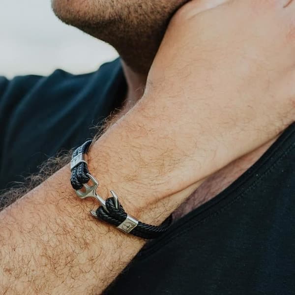 ® Armbandsanker Herr svart i högkvalitativt läder, present till män [H479]