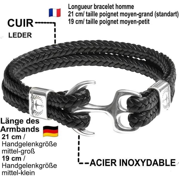 ® Armbandsanker Herr svart i högkvalitativt läder, present till män [H479]