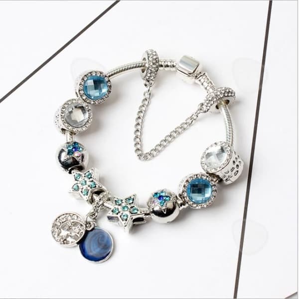 CONFO® 19CM 925-1000 Sterling Silver Smycken Berlock Armband Dam Smycken Blå Kristall Pandora Style Dam Present