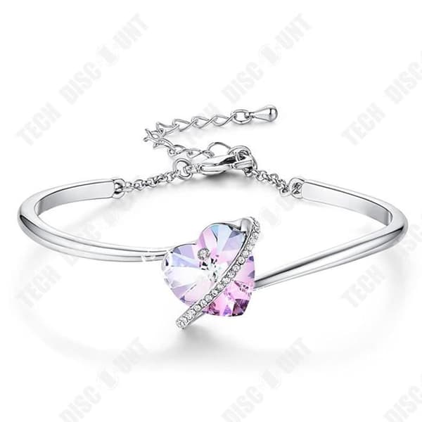 TD® Kristallbelagt kärleksarmband Koreansk version av den söta skogen och diamantlila hjärtformade öppna armbandet