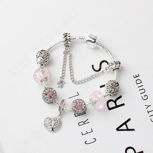 TD® modearmband charmsmycken med livets träd hängen i 925-1000 sterling silver inlagda med rosa strass