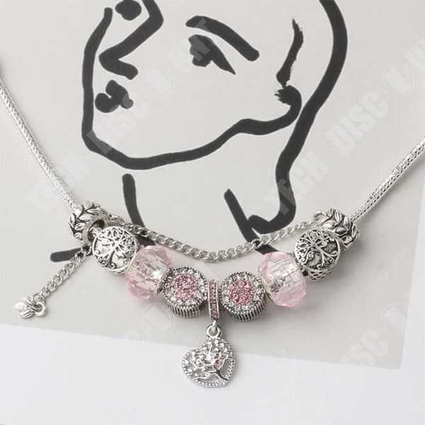 TD® modearmband charmsmycken med livets träd hängen i 925-1000 sterling silver inlagda med rosa strass
