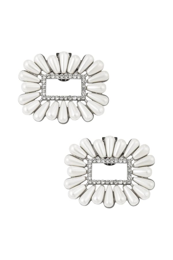 2 st / 1 par Silver Skosmycken Skoklämmor Shoe Clips med Vita Pärlor - Lovely Pearls