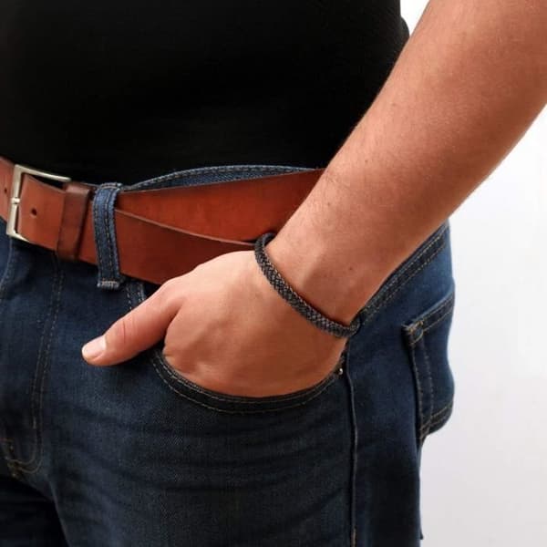 Herrarmband Läderarmband Manschett Flätad För Hand Klassisk Svart Och Brun Med Magnetlås Graverad Present Smycke[H457]