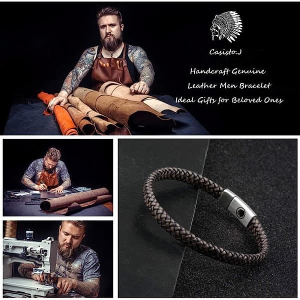 Herrarmband Läderarmband Manschett Flätad För Hand Klassisk Svart Och Brun Med Magnetlås Graverad Present Smycke[H457]