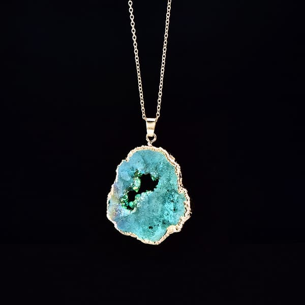HALSKÆDE Naturlig GEODE Krystal MINERALER Amulet 2,5-3,5 cm GRØN
